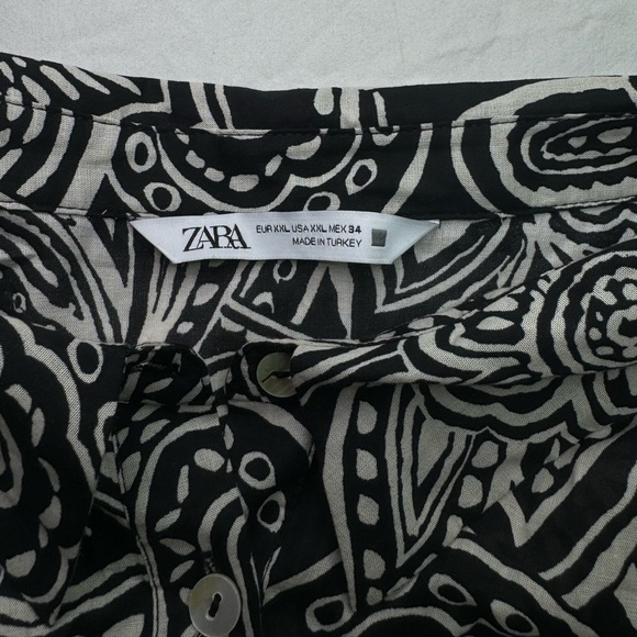 Zara Dress Black and White Floral Paisley Button Up Tie Belt Fit Flare Shirt XXL - Picture 5 of 10